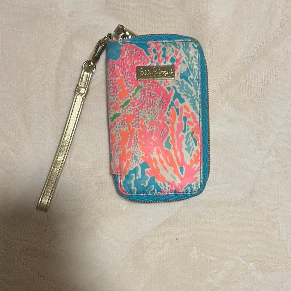 Lilly Pulitzer Pink and Blue Phone Case with Wrist Strap